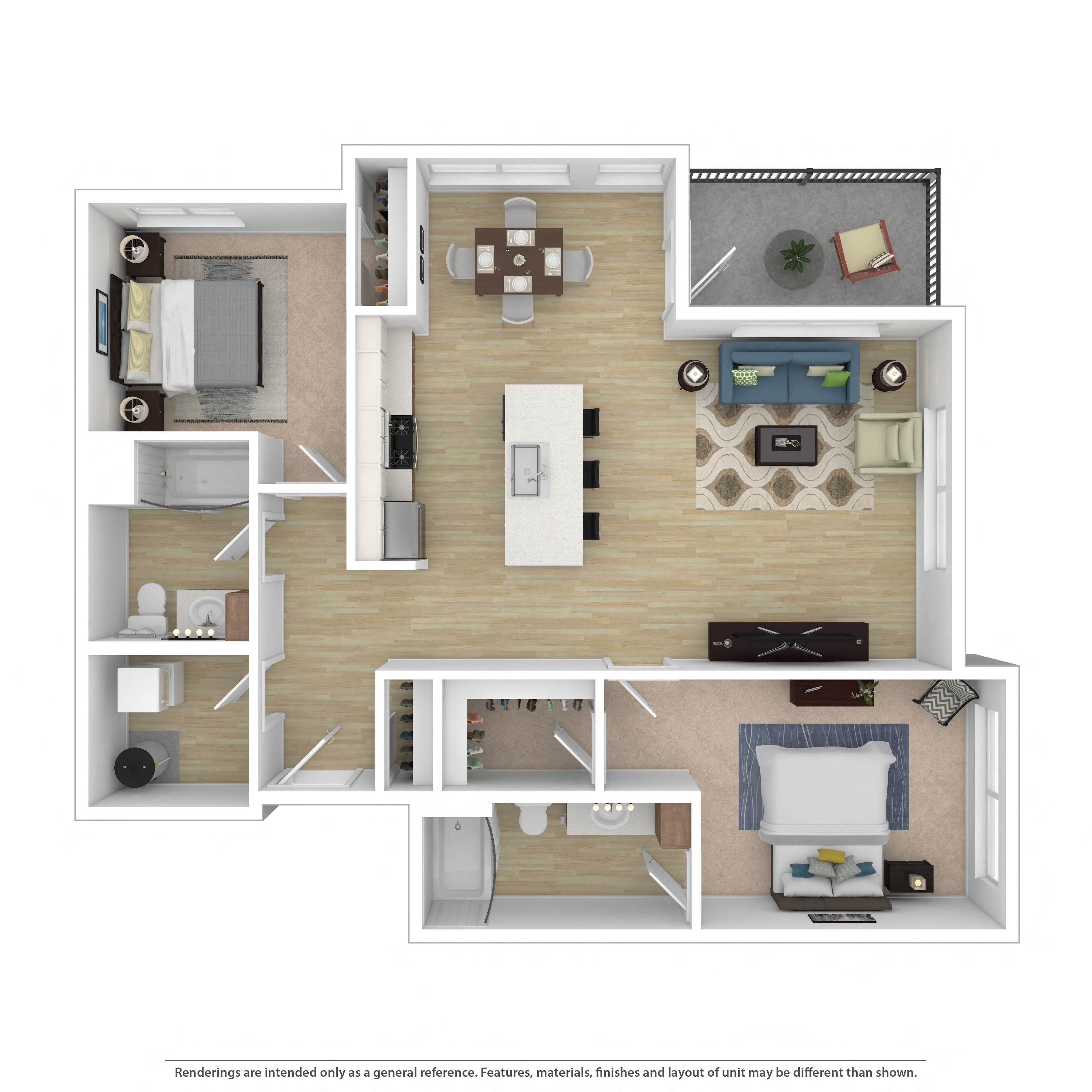 Floor plan for 2 beds, 2 baths, 1180 sqft